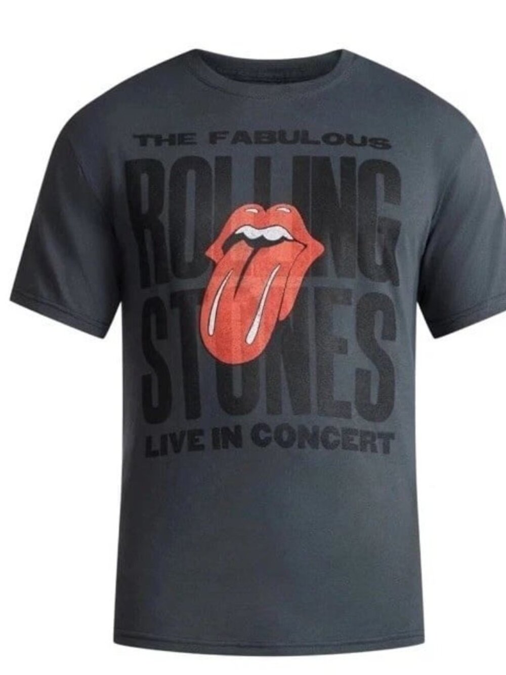 Rolling Stones Mens Logo Band T-Shirt Charcoal Gray Crew Size S